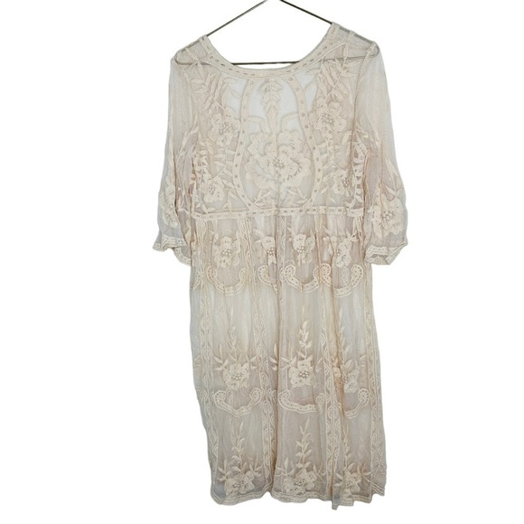 Entro Robe Women's Small #J9083 V-Nk Bell Slv Ivory Floral Lace Nylon/Cotton - Picture 3 of 9